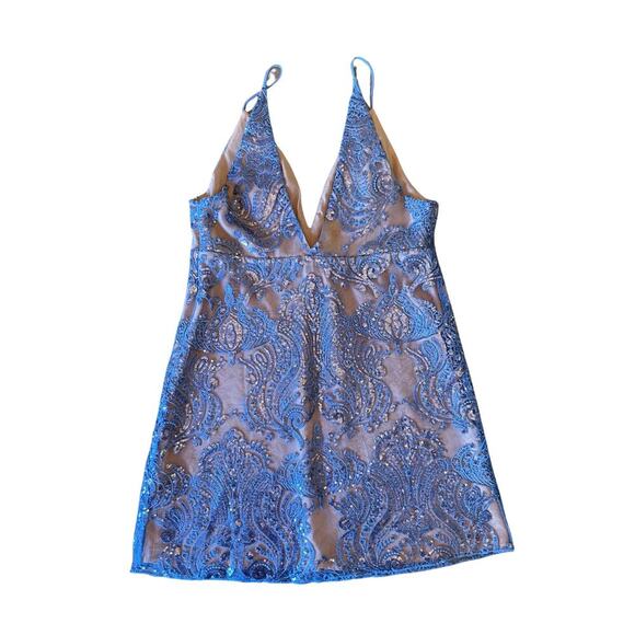 Free People New with Tags Night Shimmer Sequin Lace Mini Dress Size 12 0606O - Picture 10 of 11